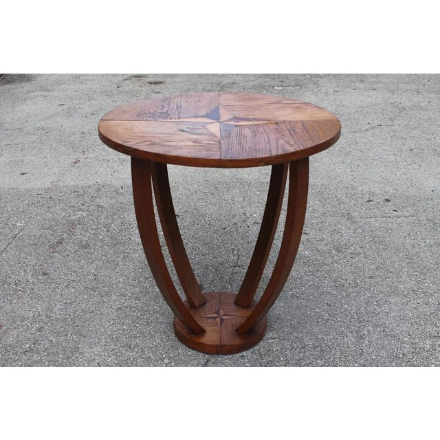 1930's French Art Deco Burl Walnut Accent / Side Table With Compass Inlay Detail For Sale In Miami - Image 6 of 8