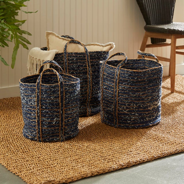 Blue Denim Round Baskets, Set Of 3 For Sale - Image 8 of 11