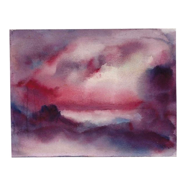 Arthur Sembler Stormy Landscape Watercolor For Sale