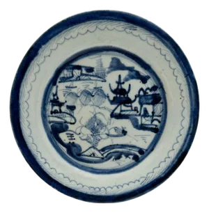 Mid 19th Century Chinese Blue and White Canton Export Plate