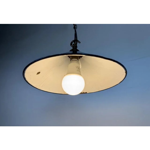 Blue British Industrial Dark Blue Enamel Factory Pendant Lamp, 1950s For Sale - Image 8 of 15