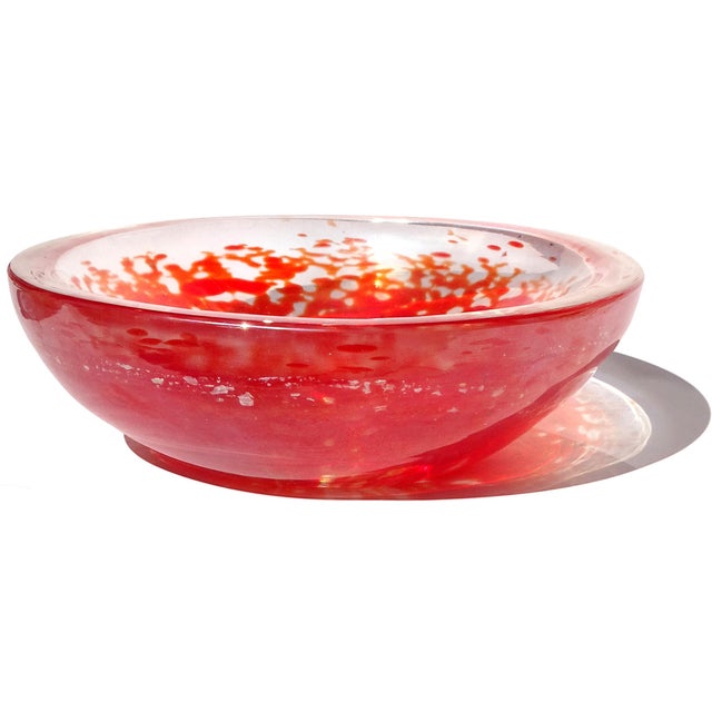 Murano Dino Martens 1950s Orange Spots Iridescent Surface Italian Art Glass Decorative Bowl, as Is For Sale In Orlando - Image 6 of 11