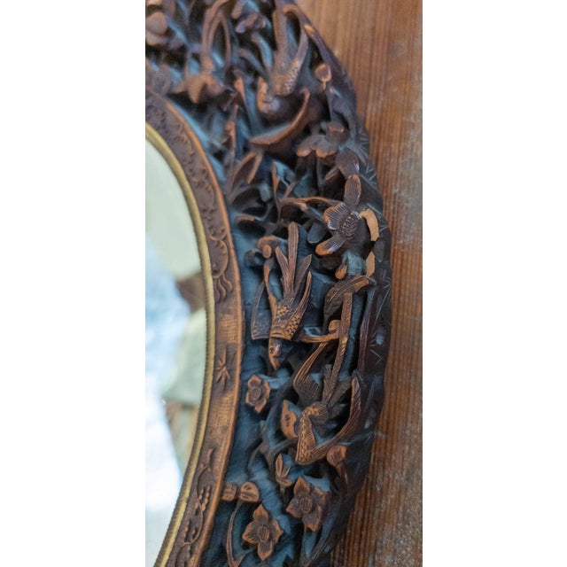 19th Century Chinese Canton Export Carved Reticulated Mirror Frame With Birds For Sale - Image 12 of 18
