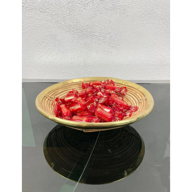 Round Rattan & Brass Plate Centerpiece, Italy, 1970s For Sale - Image 6 of 10
