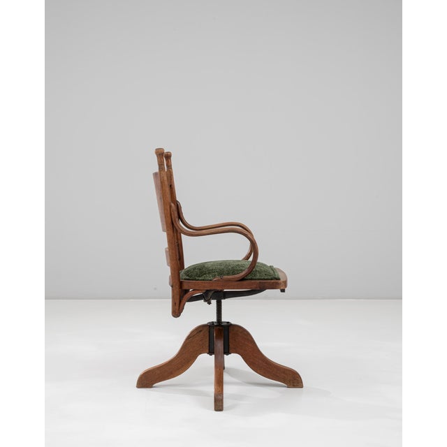 1930s French Wooden Swivel Armchair with Upholstered Seat For Sale - Image 17 of 18