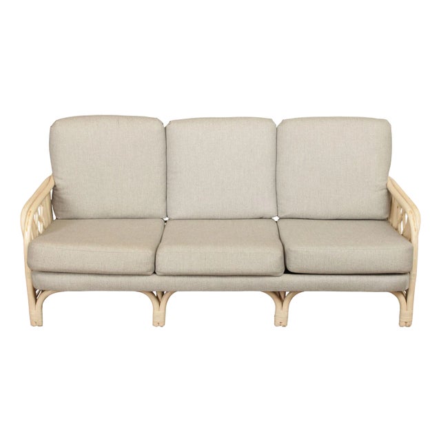 Brighton Pavilion Style Vintage Rattan Three-Seat Sofa For Sale