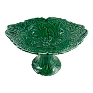 Acanthus Leaf Green Glazed English Majolica Pedestal Vide-Poche