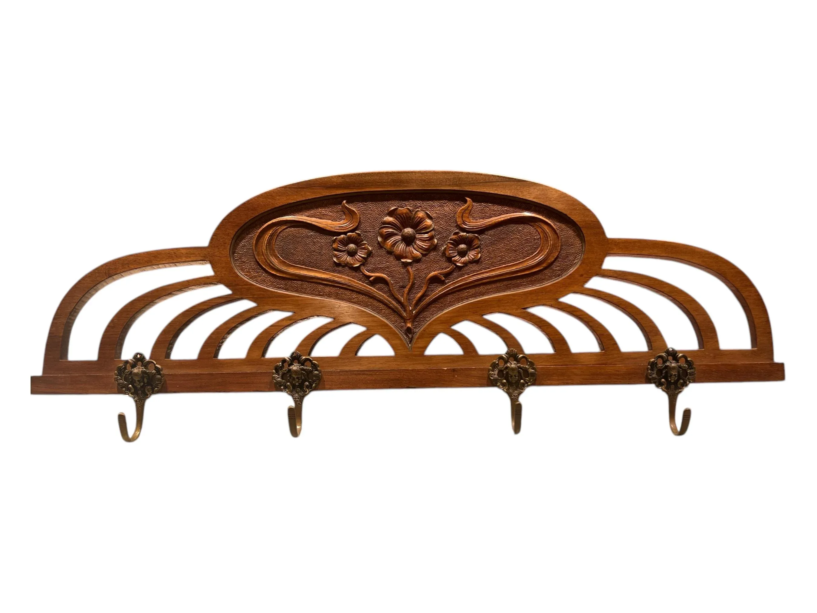 Art Nouveau Coat Hanger with 4 Plastic Brass Hooks, 1890s | Chairish