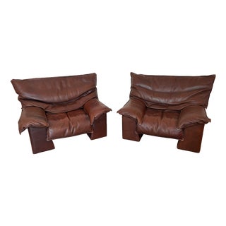 Vintage Leather Armchairs, 1970s, Set of 2 For Sale