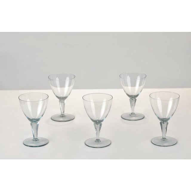 Blue White Wine Glasses by Wilhelm Wagenfeld for VLG Weisswasser, Germany, 1937, Set of 5 For Sale - Image 8 of 8