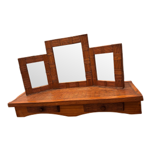 1940s Tramp Art Matchstick Vanity Dresser With Mirror & Drawers