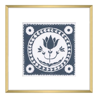 12x12" Framed Navy Blue and White Tulip Flower Art Print Botanical Wall Decor For Sale