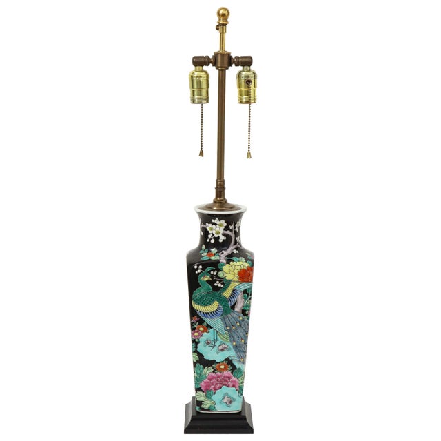 Chinese Porcelain Black Ground Vase mounted as a Lamp, Qing Dynasty For Sale - Image 9 of 9