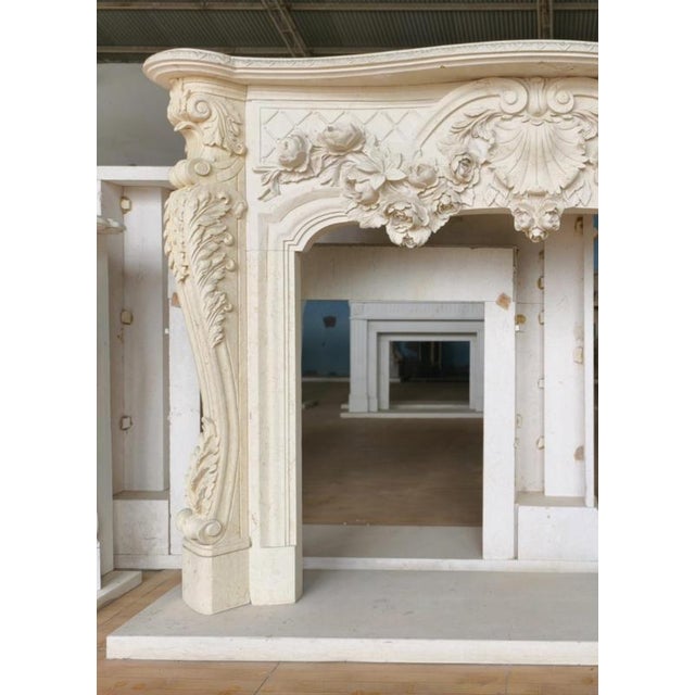 Rococo Lavish French Rococo Style Carved Fireplace Mantle with Floral Garland For Sale - Image 3 of 6