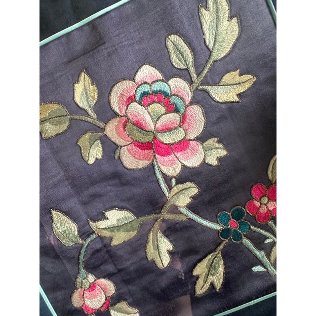 Blue Vintage Asian Silk Embroidery Framed Floral Textile Art Peony on Silk Chinoiserie For Sale - Image 8 of 10