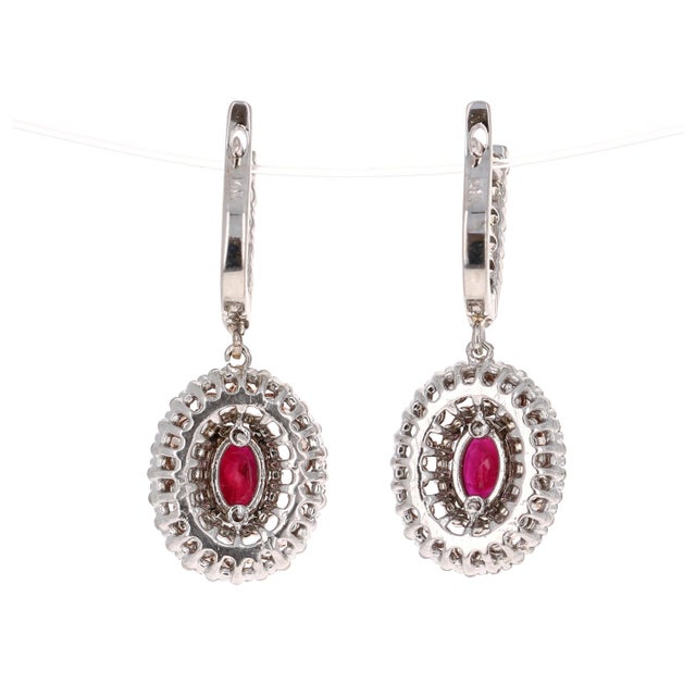 Roshe Jewels Ruby Earrings, 3.55 Carats Ruby and Diamond Earrings in 14k Gold, A Pair For Sale - Image 4 of 6