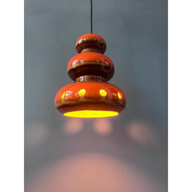 Brown Red Ceramic Pendant Lamp, West Germany For Sale - Image 8 of 13