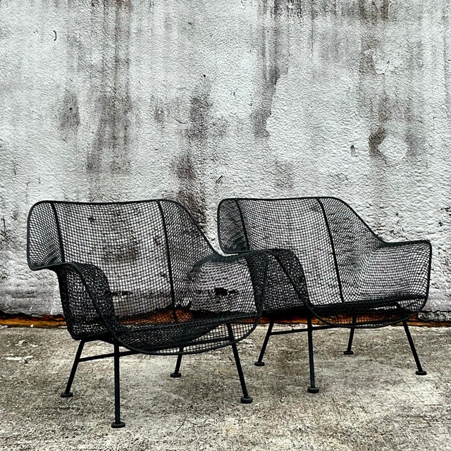 Vintage Wire Mesh “Sculptura” Lounge Chairs After Russell Woodard Set