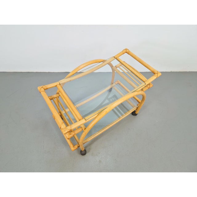 Vintage Trolley in Rattan, Bentwood and Leather, Italy, 1970s For Sale - Image 12 of 14