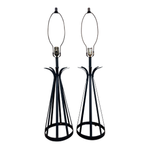 Mid Century Modern Black Metal Lamps- A Pair