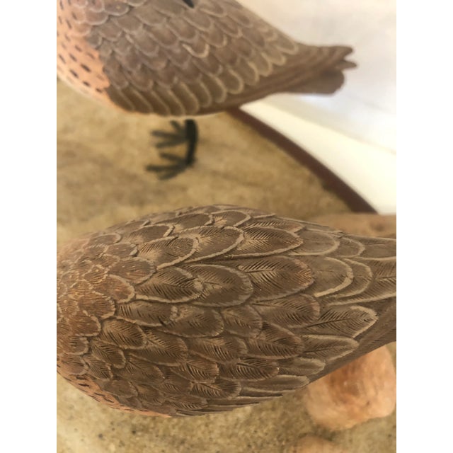 1980s Nantucket Oval Tabletop Sculpture of Carved Wood Sandpipers on the Beach For Sale - Image 5 of 11