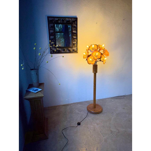Elm Floor Lamp with Flower Motifs, 1970s For Sale - Image 4 of 18