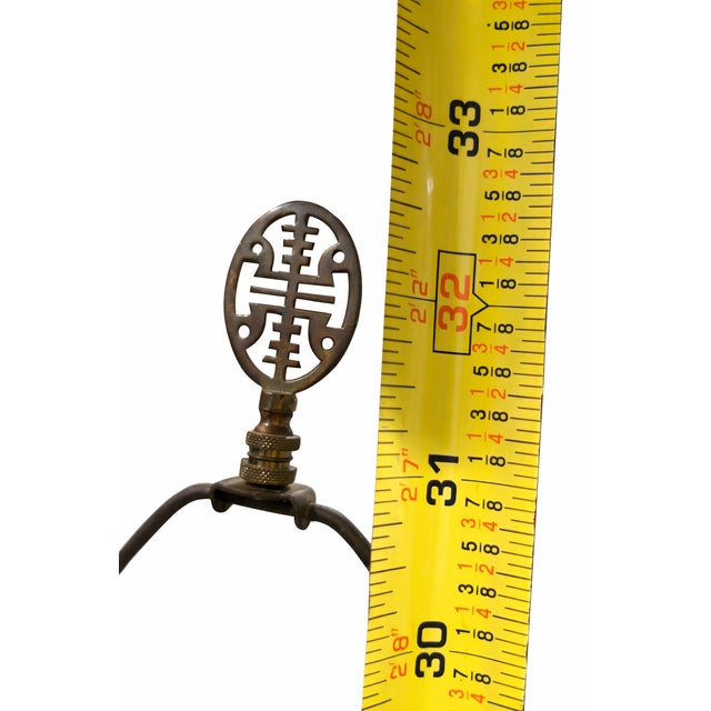 Brass Vintage Chinoiserie Hand-Painted Floral Porcelain Table Lamp With Original Finial & Brass Base For Sale - Image 8 of 10