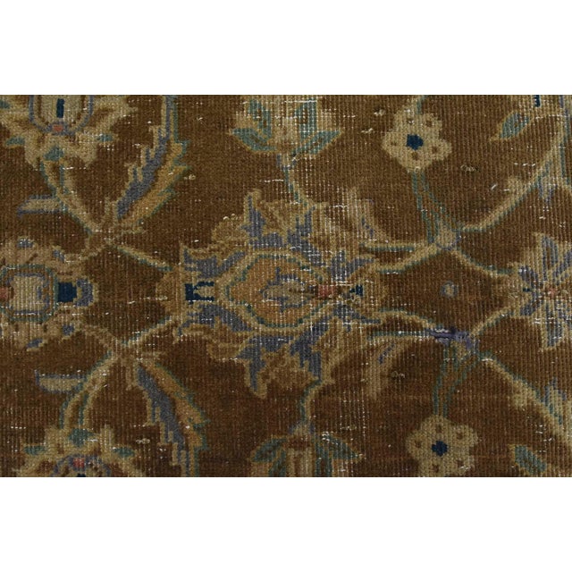 Brown Kashan Rug 10′ X 13’5” Brown Wool Vintage Distressed Hand-Knotted Carpet For Sale - Image 8 of 15