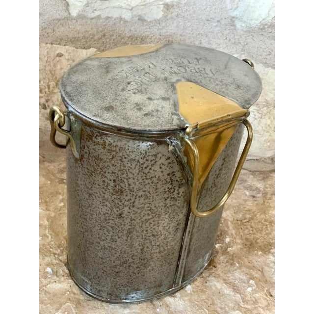 Late 19th Century 1880's Original Antique English Steel & Brass Dairy Pail, 'Abbott Bros. Pure Milk' Embossed on the Lid For Sale - Image 5 of 12