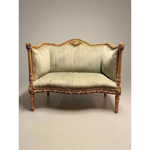Louis XVI Style Carved Giltwood and Green Velvet Sofa For Sale - Image 6 of 6