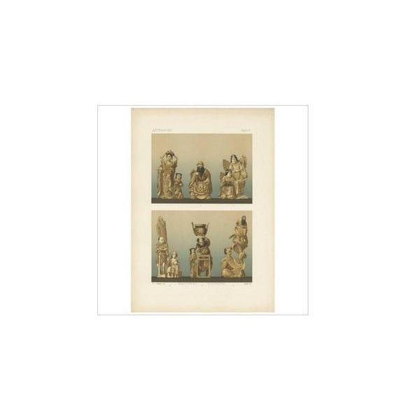 Untitled print, section viii, plate iv. This chromolithograph depicts a series of six ivory carvings. 1. A group of a lady...