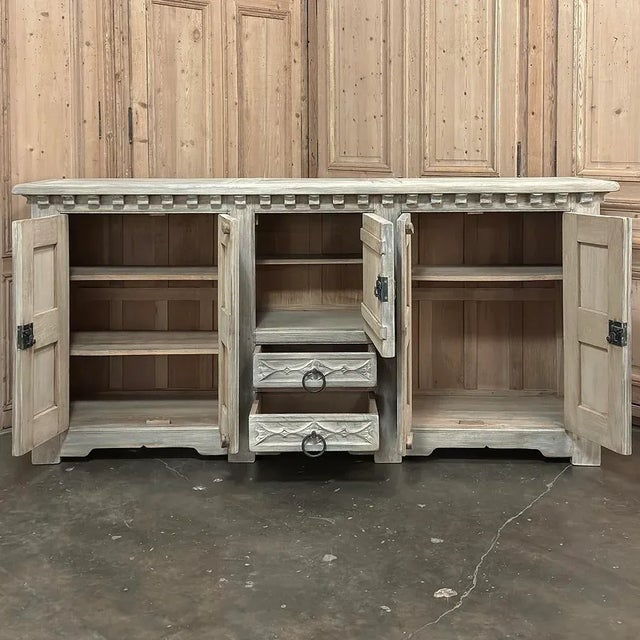 Light Gray Antique Grand Normandy Rustic Gothic Revival Whitewashed Buffet For Sale - Image 8 of 14