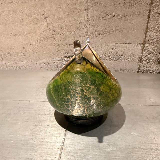 Green Gold Kashkul Sufi Dervish Begging Bowl Paper Mache Modern For Sale In San Diego - Image 6 of 13