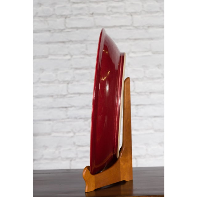 Chinese Vintage Large Porcelain Platter with Oxblood Color For Sale - Image 11 of 13