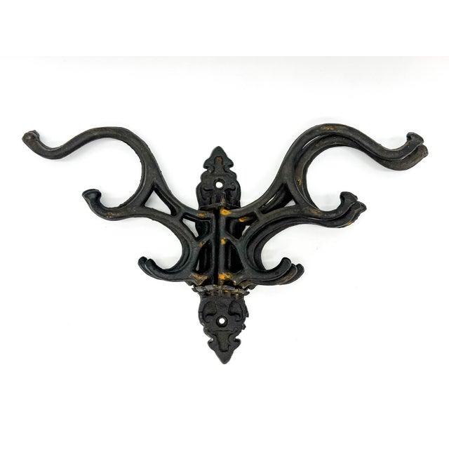 Metal Vintage Black Cast Iron Swivel Wall Hook Rack – Victorian Style With 15 Folding Hooks For Sale - Image 7 of 9