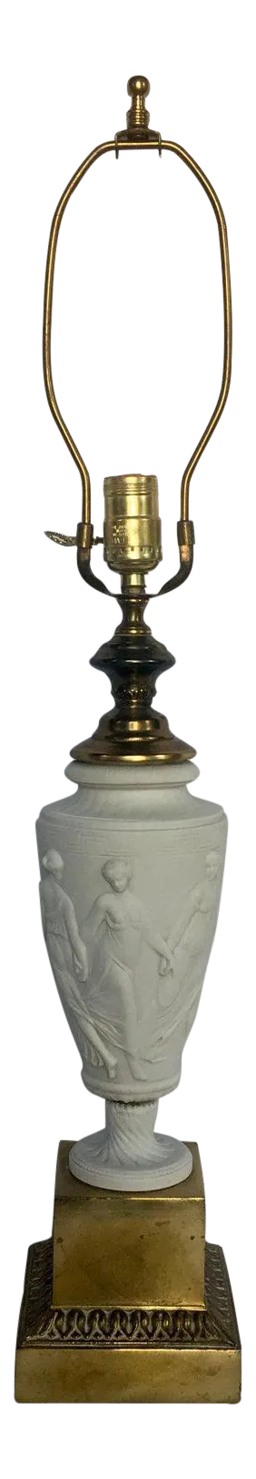 Neoclassical Bisque Porcelain Figurative Greek Key Urn Table Lamp, Bulgaria