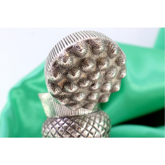 Metal Silver Toothpick Holder with Cut-Out Leaf Applications For Sale - Image 7 of 9