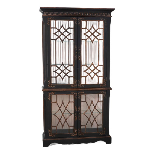 Black & Gold Chinoiserie Display Cabinet For Sale