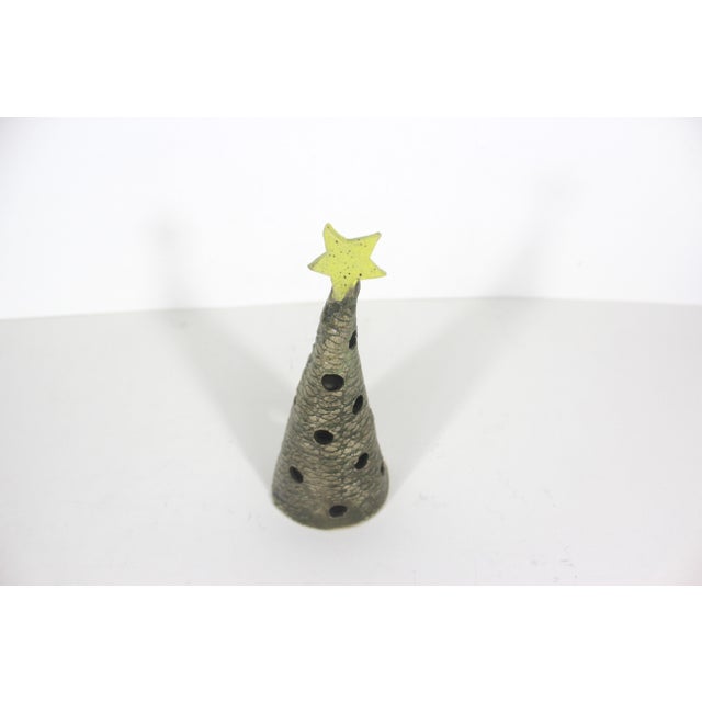 Traditional Vintage Studio Pottery Christmas Tree Tea Light Candleholder For Sale - Image 3 of 7