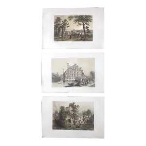 Antique Folio Size 19th Century Lithograph Views of Normandy, France - Set of 3