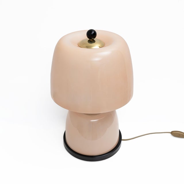 Italian Murano Glass Table Lamps in Blush Pink with Brass Details, 2000, Set of 2 For Sale - Image 4 of 8