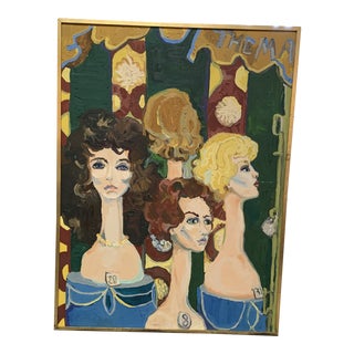 “New York City, Wig Shop Store Front” Oil Painting C.1960's For Sale