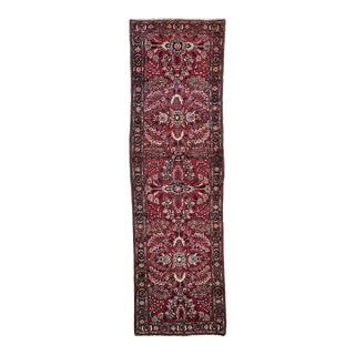 Botanical Vintage Persian Sarouk Runner Scarlet, Grey Rug 2.10 x 9.10 For Sale