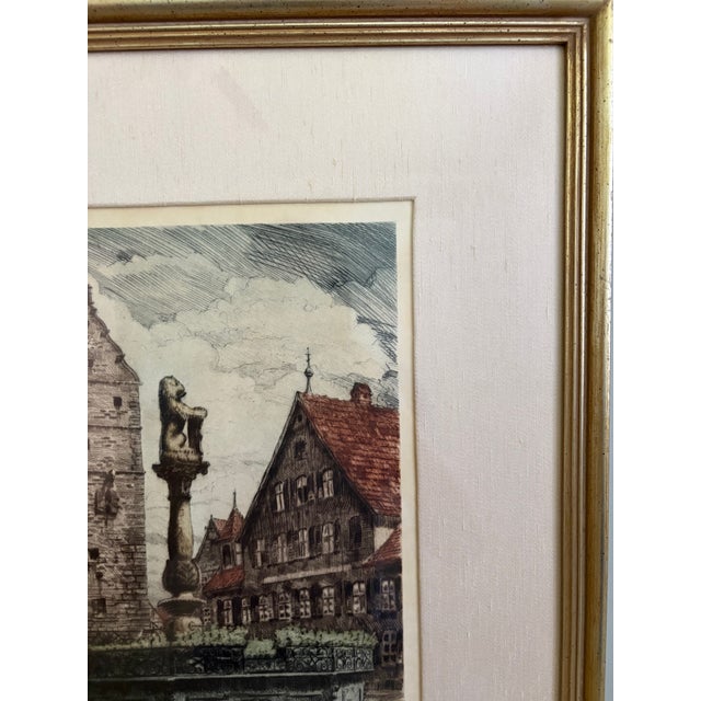 Pistachio Pair of Signed Mid-Century Hand-Colored German Etchings of Rothenburg Ob Der Tauber | Ernst Geissendörfer & Albert Wiese For Sale - Image 8 of 12