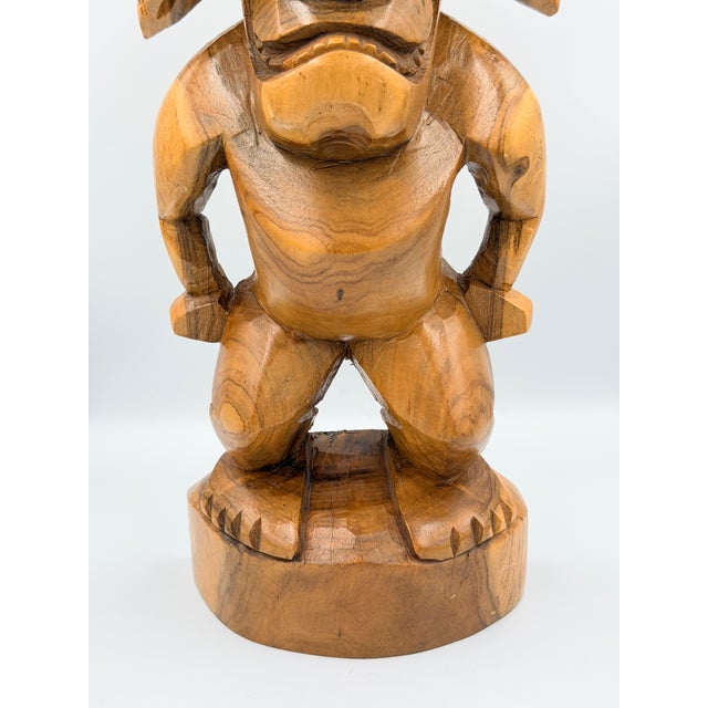 Wood Vintage Tiki Totem Ku God of War Strength and Family Hand Carved Sculpture For Sale - Image 7 of 9