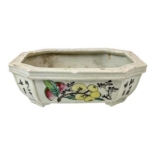 19th Century Small Rectangular Porcelain Planter With Flowers and Fruits For Sale