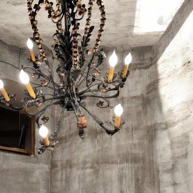 1960s Mid Century Modern Curry and Company Wrought Iron Chandelier With 9 Lights For Sale - Image 4 of 6