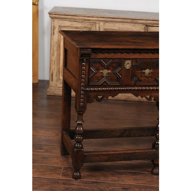 English 1870s Oak Dresser Base with Carved Geometric Front and Two Drawers For Sale In Atlanta - Image 6 of 12