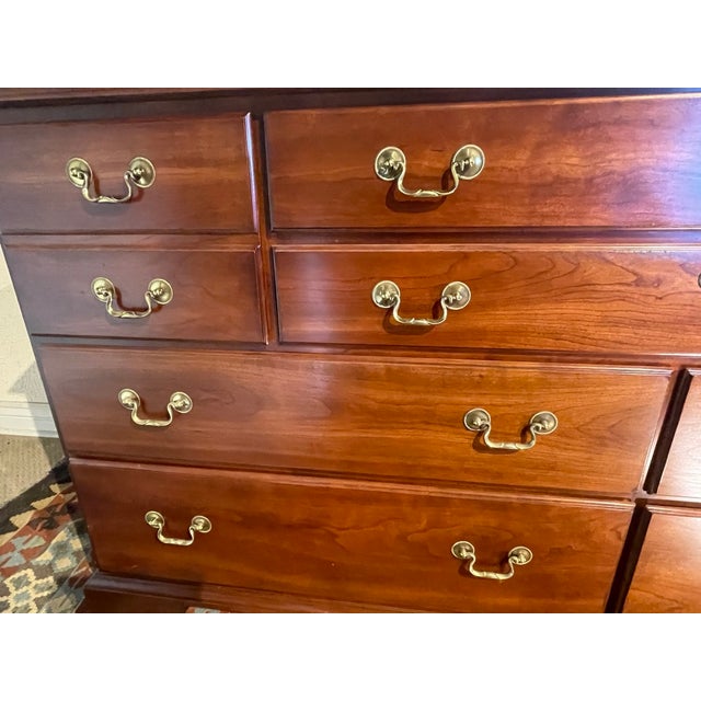 Chestnut 1990s Stickley Hudson Valley Collection Triple Dresser. Bracket-Foot. Bail Pull Done in Solid Brass. For Sale - Image 8 of 11