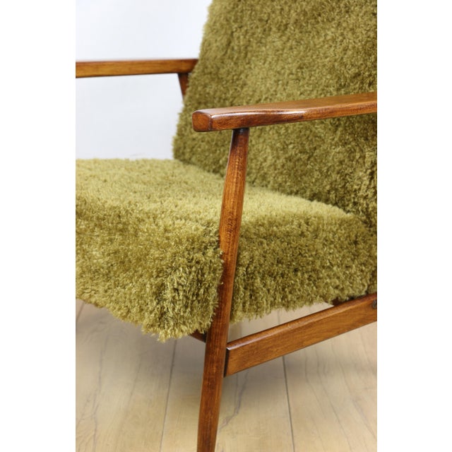 Vintage Olive Lounge Chair in Red Fox with High Pile Camel Fabric, 1970s For Sale - Image 3 of 13